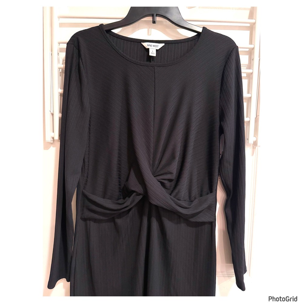 NWT Nine West Black Twist Front Dress Large Elevated Basic - Picture 2 of 5